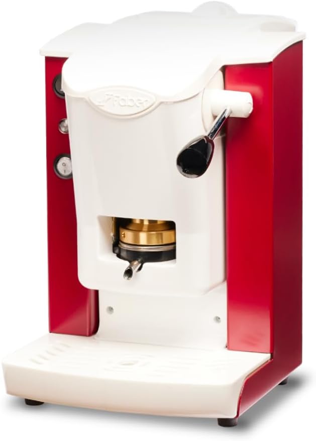 FABER COFFEE MACHINES | Modello Slot Plast | Macchina caffe a cialde ese 44mm | Colore Borgogna plastiche Bianco | Pressacialda in ottone
