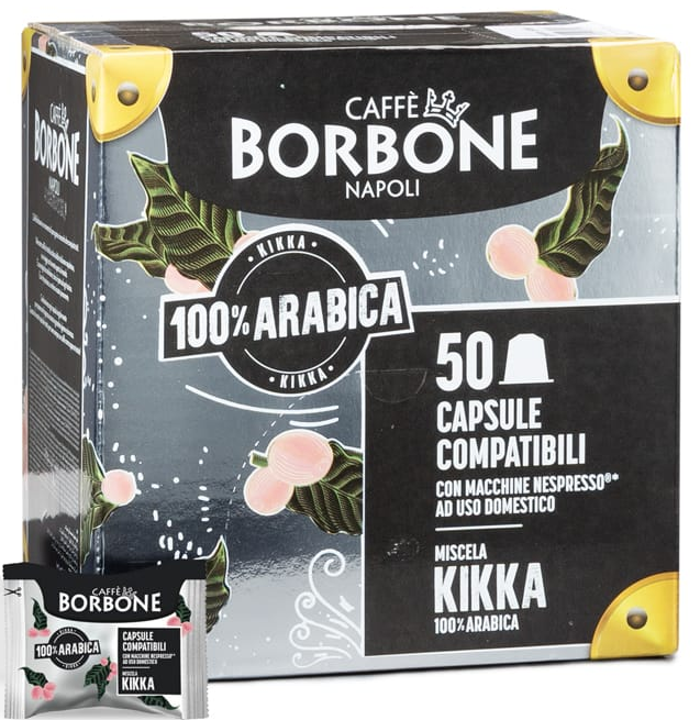 Caffè Borbone Respresso, Miscela KIKKA Nera - 100% Arabica - 50 Capsule Compatibili con macchine ad uso domestico Nespresso®