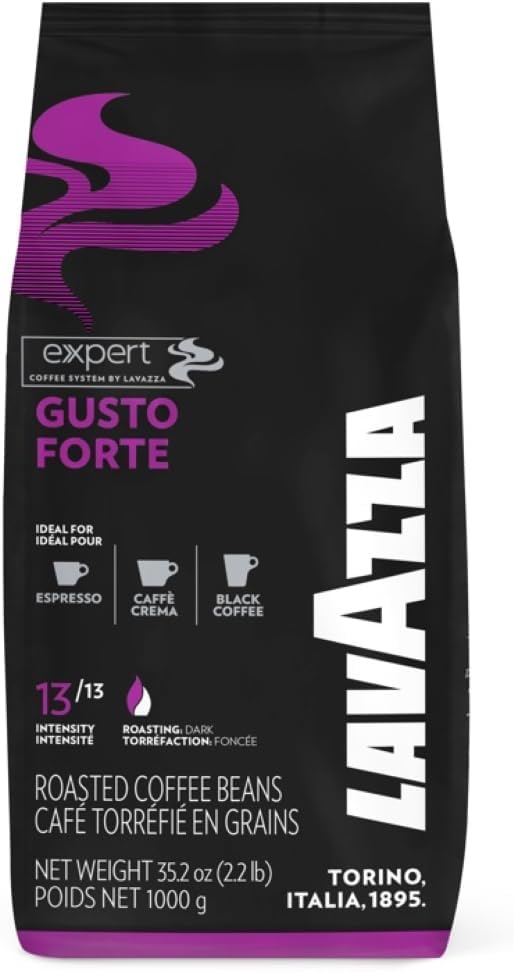 Lavazza Mélange de café de première qualité à grains entiers, goût espresso moyen torréfié Forte 2.2 lb