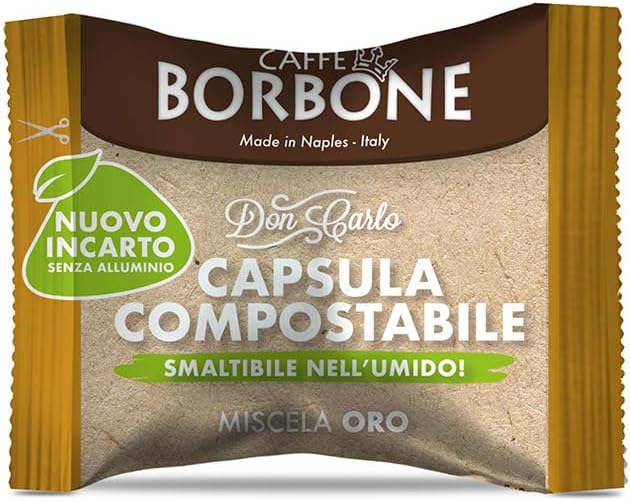 Caffè Borbone Don Carlo Compostabile, Miscela Oro - 100 Capsule - Compatibili con le Macchine ad uso domestico Lavazza* A Modo Mio*