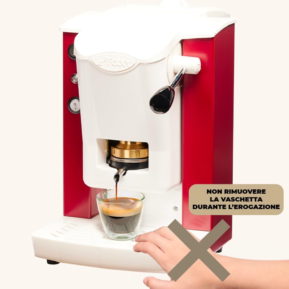 FABER COFFEE MACHINES | Modello Slot Plast | Macchina caffe a cialde ese 44mm | Colore Borgogna plastiche Bianco | Pressacialda in ottone