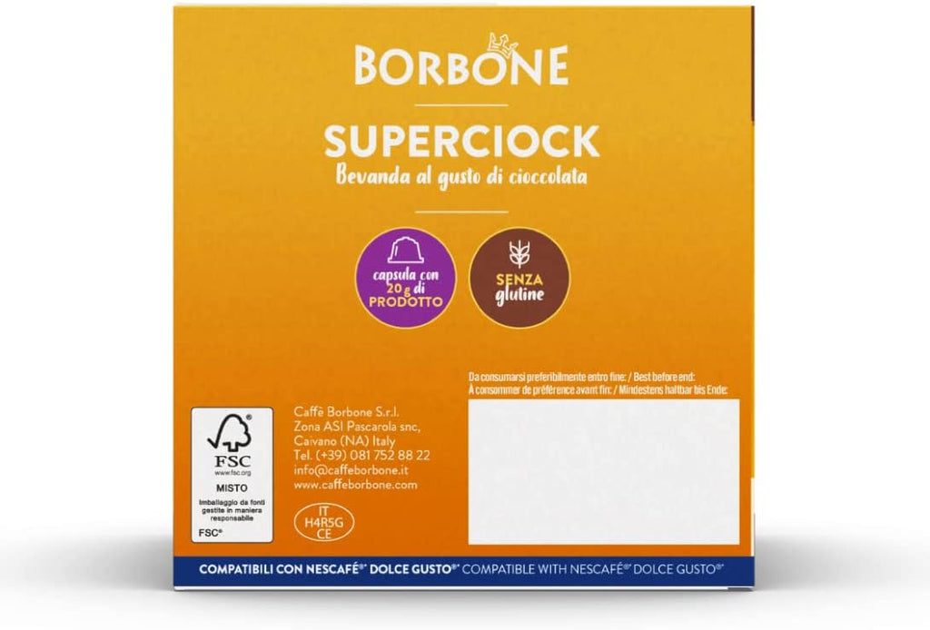 Caffè Borbone SuperCiock - Bevanda al gusto di cioccolata - 64 capsule (4 confezioni da 16) - Compatibili con le Macchine Nescafè* Dolce Gusto*
