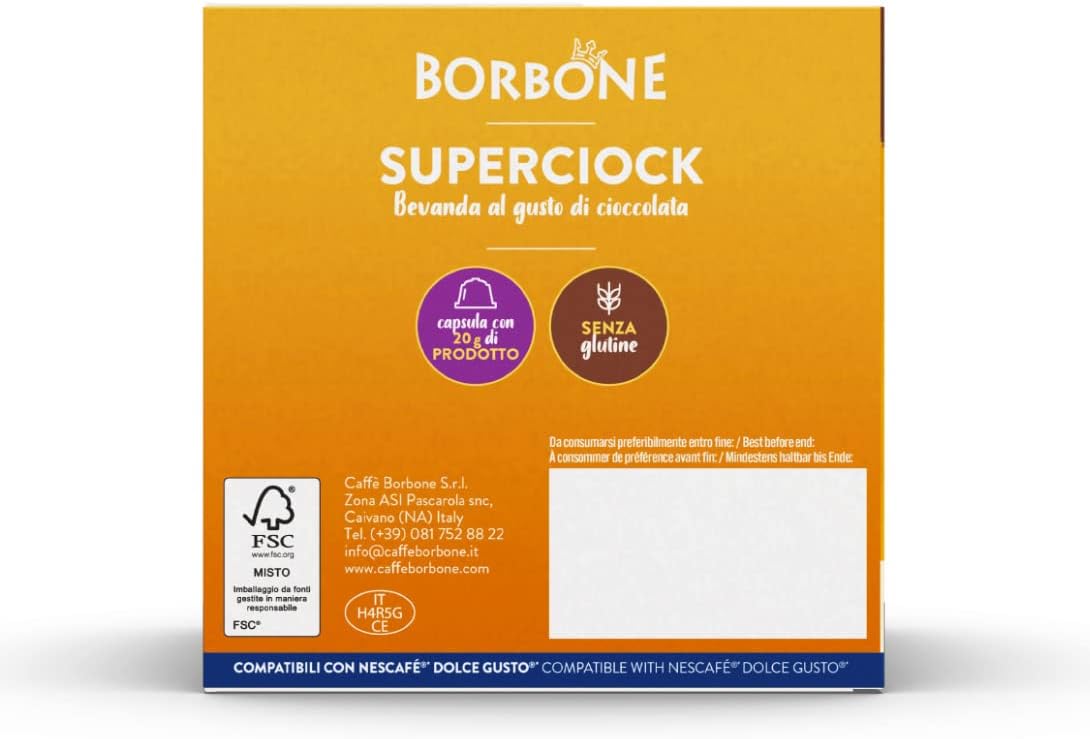 Caffè Borbone SuperCiock - Bevanda al gusto di cioccolata - 64 capsule (4 confezioni da 16) - Compatibili con le Macchine Nescafè* Dolce Gusto*