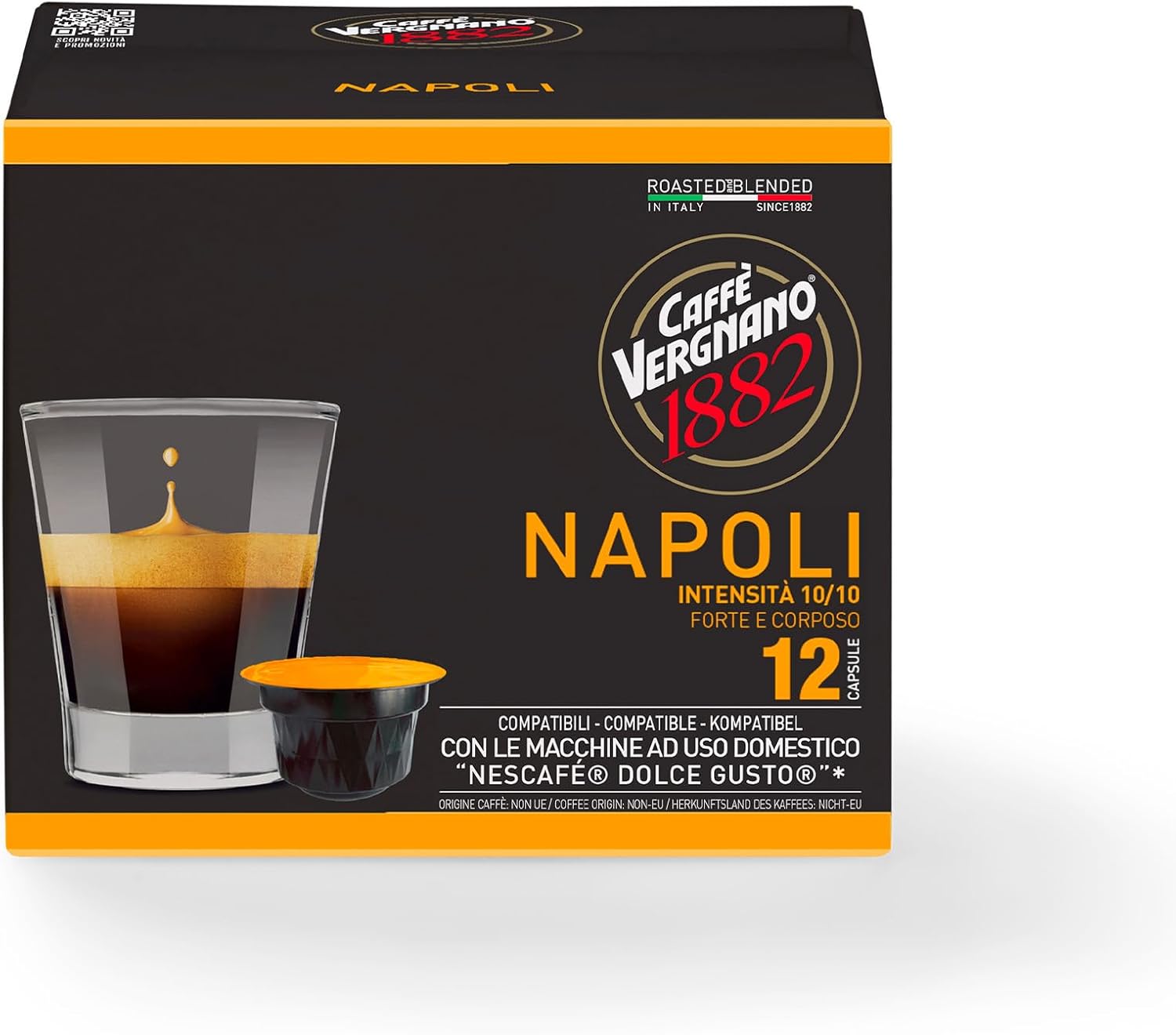 Caffè Vergnano 1882Capsule Caffè Compatibili Nescafé Dolce Gusto Napoli, Confezione da 12 Capsule