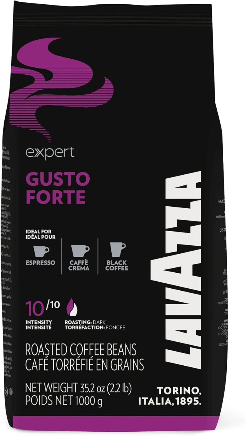 Lavazza Mélange de café de première qualité à grains entiers, goût espresso moyen torréfié Forte 2.2 lb