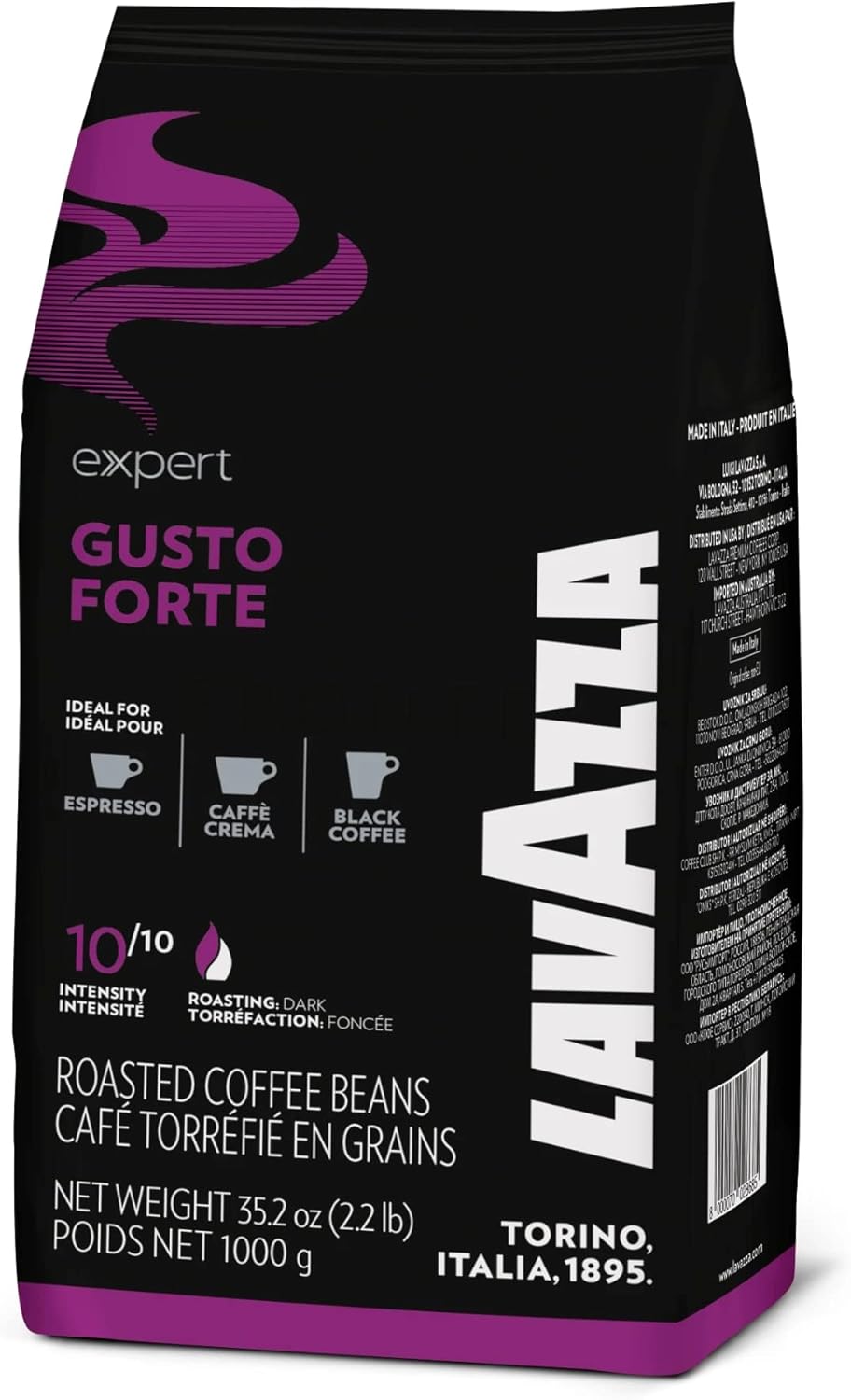 Lavazza Mélange de café de première qualité à grains entiers, goût espresso moyen torréfié Forte 2.2 lb