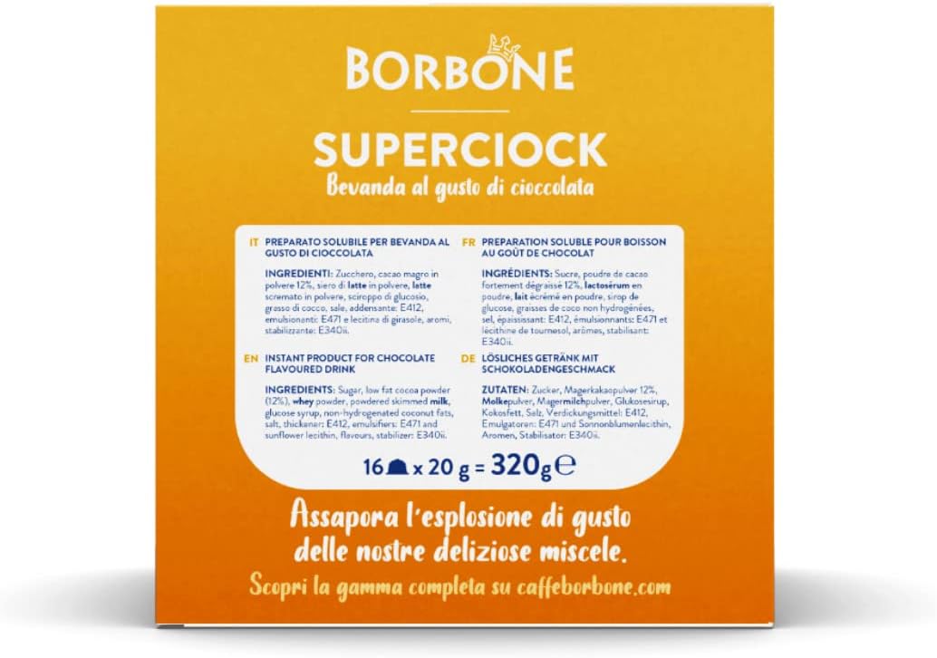 Caffè Borbone SuperCiock - Bevanda al gusto di cioccolata - 64 capsule (4 confezioni da 16) - Compatibili con le Macchine Nescafè* Dolce Gusto*