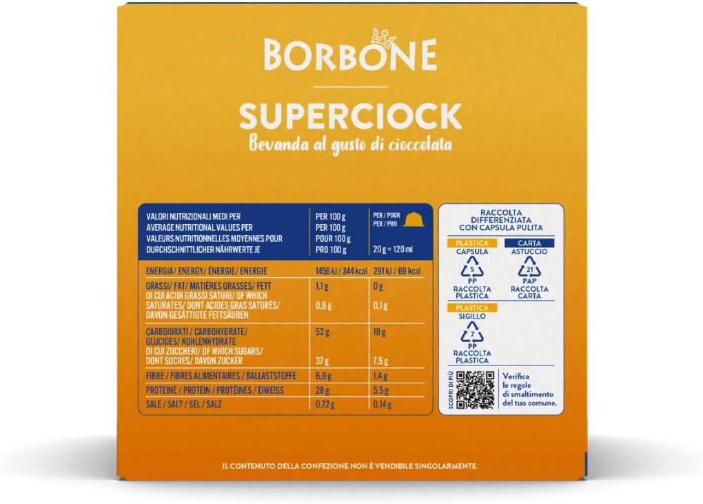 Caffè Borbone SuperCiock - Bevanda al gusto di cioccolata - 64 capsule (4 confezioni da 16) - Compatibili con le Macchine Nescafè* Dolce Gusto*