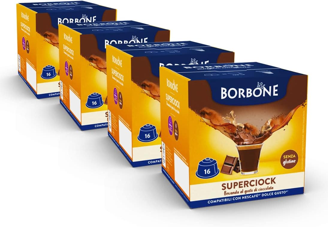 Caffè Borbone SuperCiock - Bevanda al gusto di cioccolata - 64 capsule (4 confezioni da 16) - Compatibili con le Macchine Nescafè* Dolce Gusto*