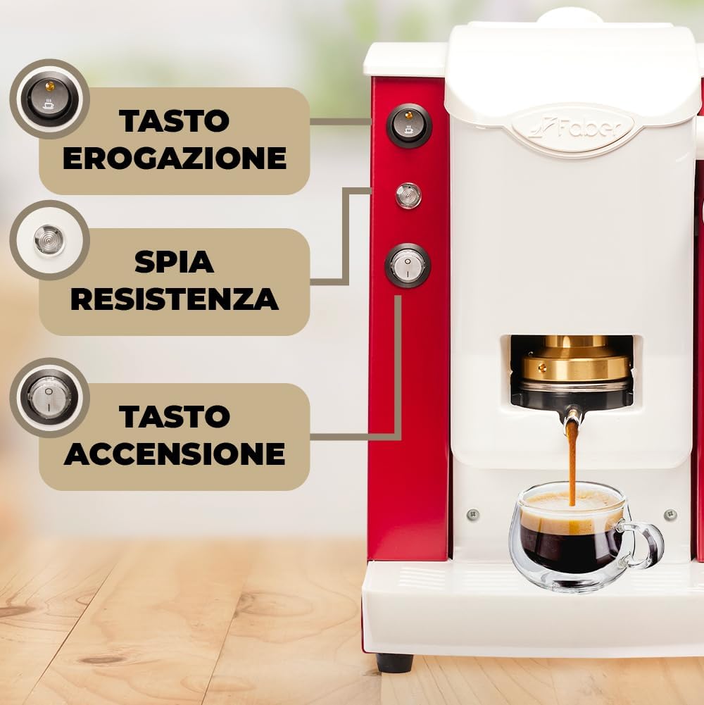 FABER COFFEE MACHINES | Modello Slot Plast | Macchina caffe a cialde ese 44mm | Colore Borgogna plastiche Bianco | Pressacialda in ottone