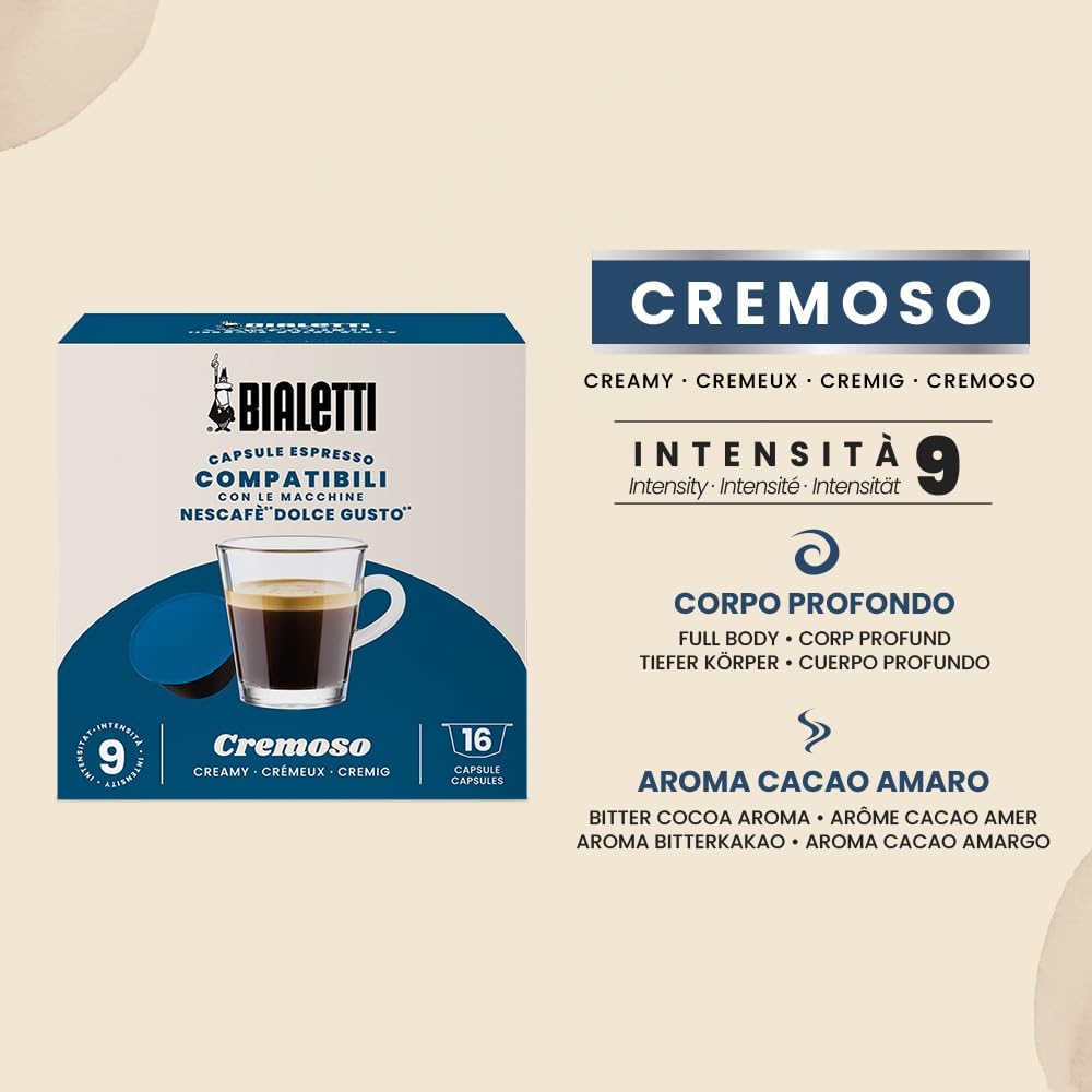 Bialetti Caffè Capsule Compatibili Dolce Gusto®, Cremoso, 16 Capsule