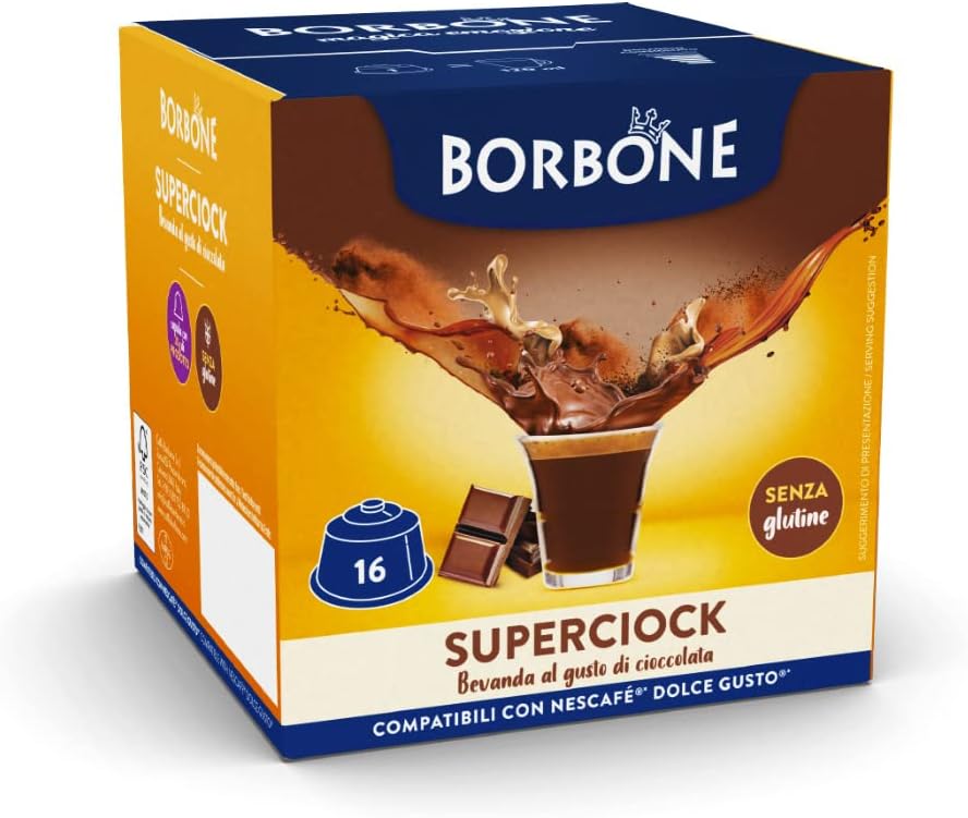 Caffè Borbone SuperCiock - Bevanda al gusto di cioccolata - 64 capsule (4 confezioni da 16) - Compatibili con le Macchine Nescafè* Dolce Gusto*