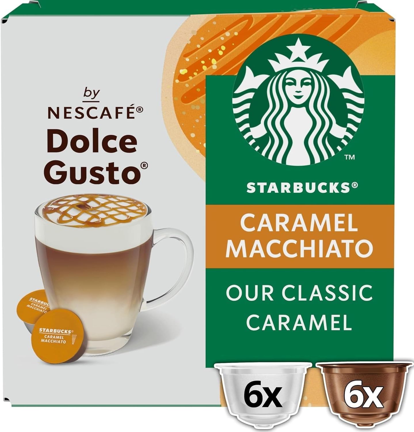 STARBUCKS Nescafé Dolce Gusto Caramel Macchiato, Latte Macchiato con Caramello, Capsule di caffè, caffè Tostato, 12 Capsule