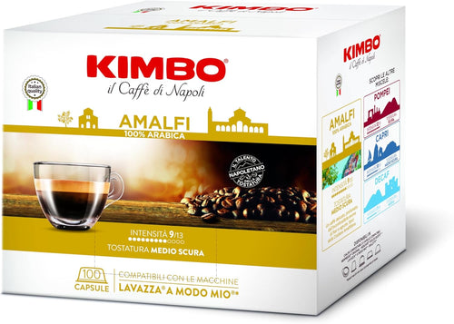 100 Capsule KIMBO Caffè Espresso Le Meraviglie del Gusto - Miscela AMALFI 100% ARABICA – compatibili con macchine sistema Lavazza a Modo mio
