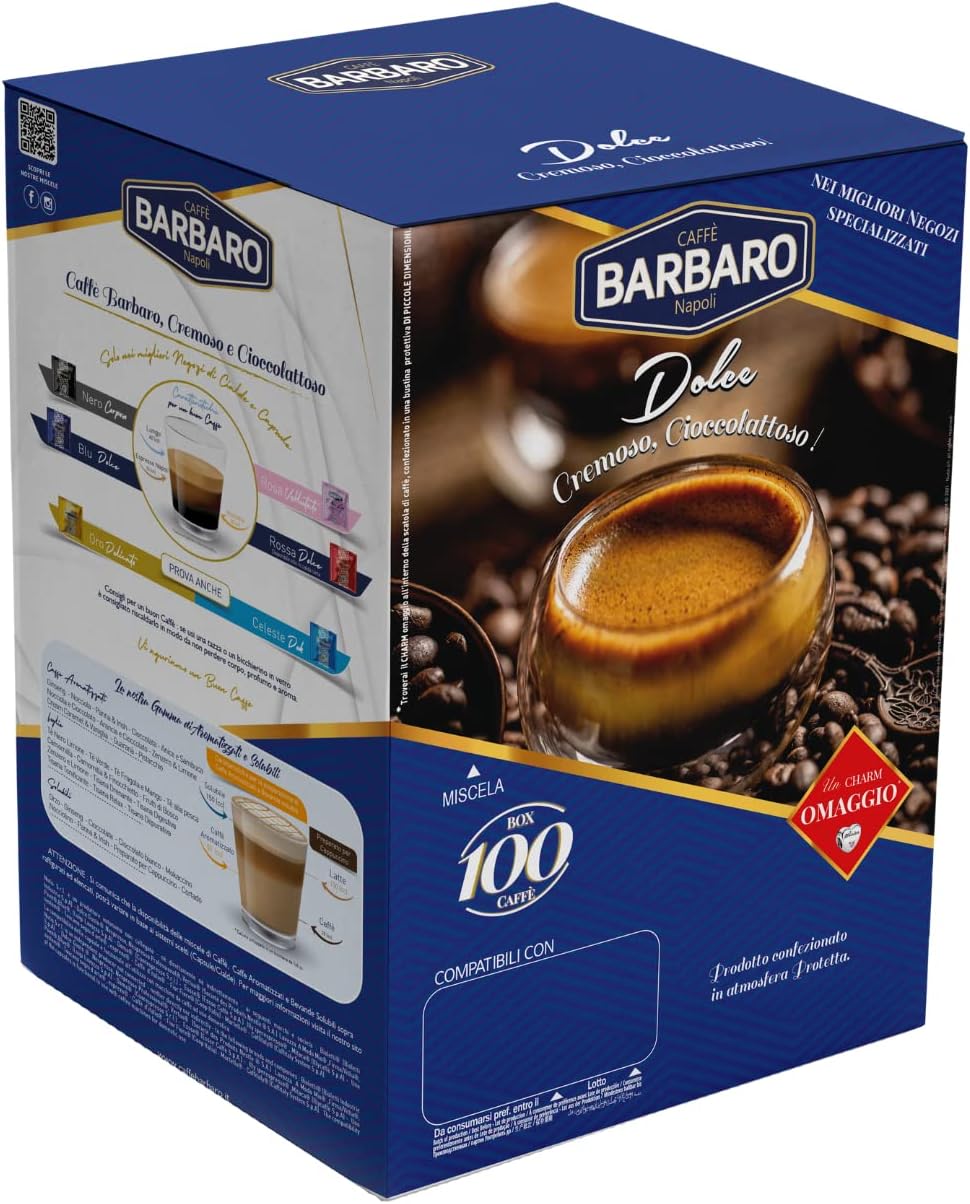 CAFFE' BARBARO 100 capsule Compatibili con macchine A Modo Mio® Miscela BLU DOLCE CREMOSO CIOCCOLATTOSO