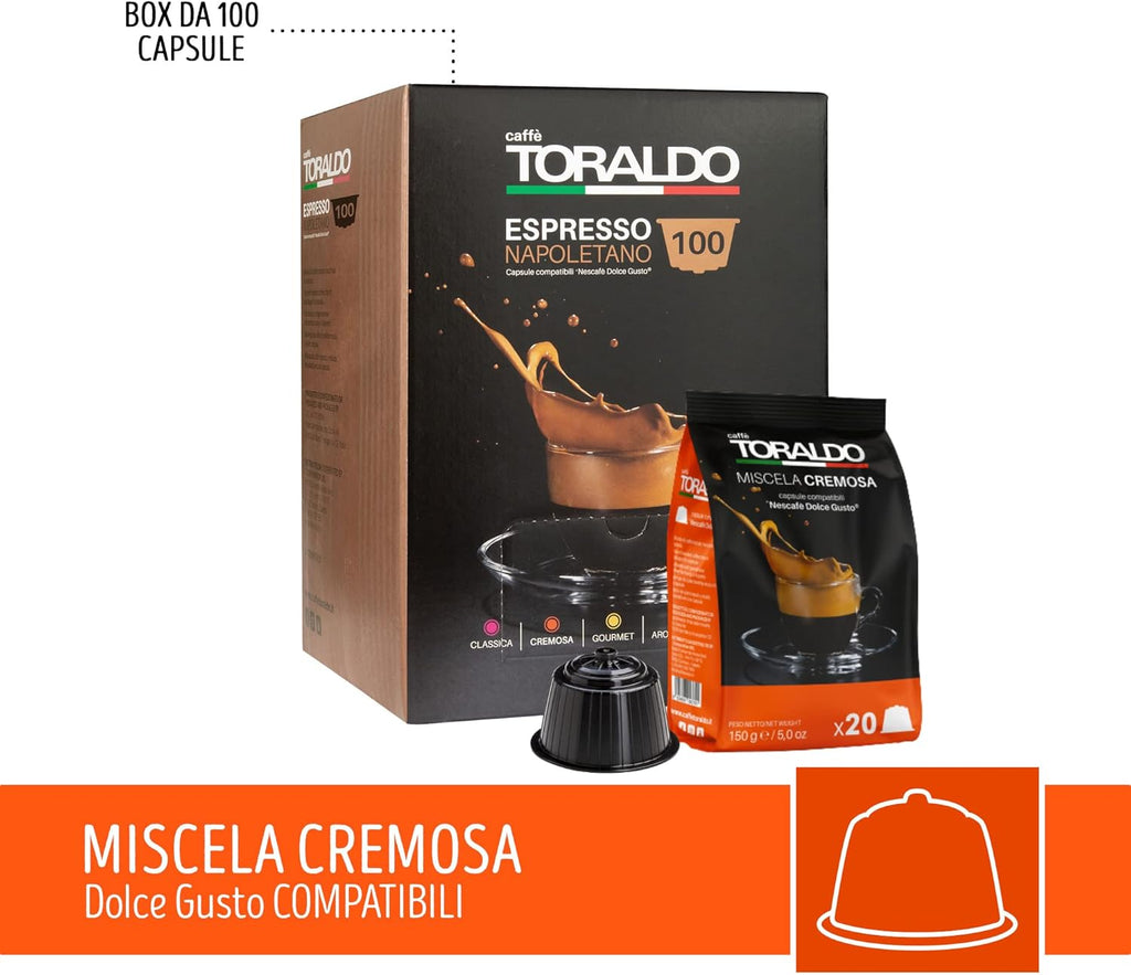 CAFFÈ TORALDO | Capsule Compatibile Dolce Gusto* (100 Unità, Miscela Cremosa)