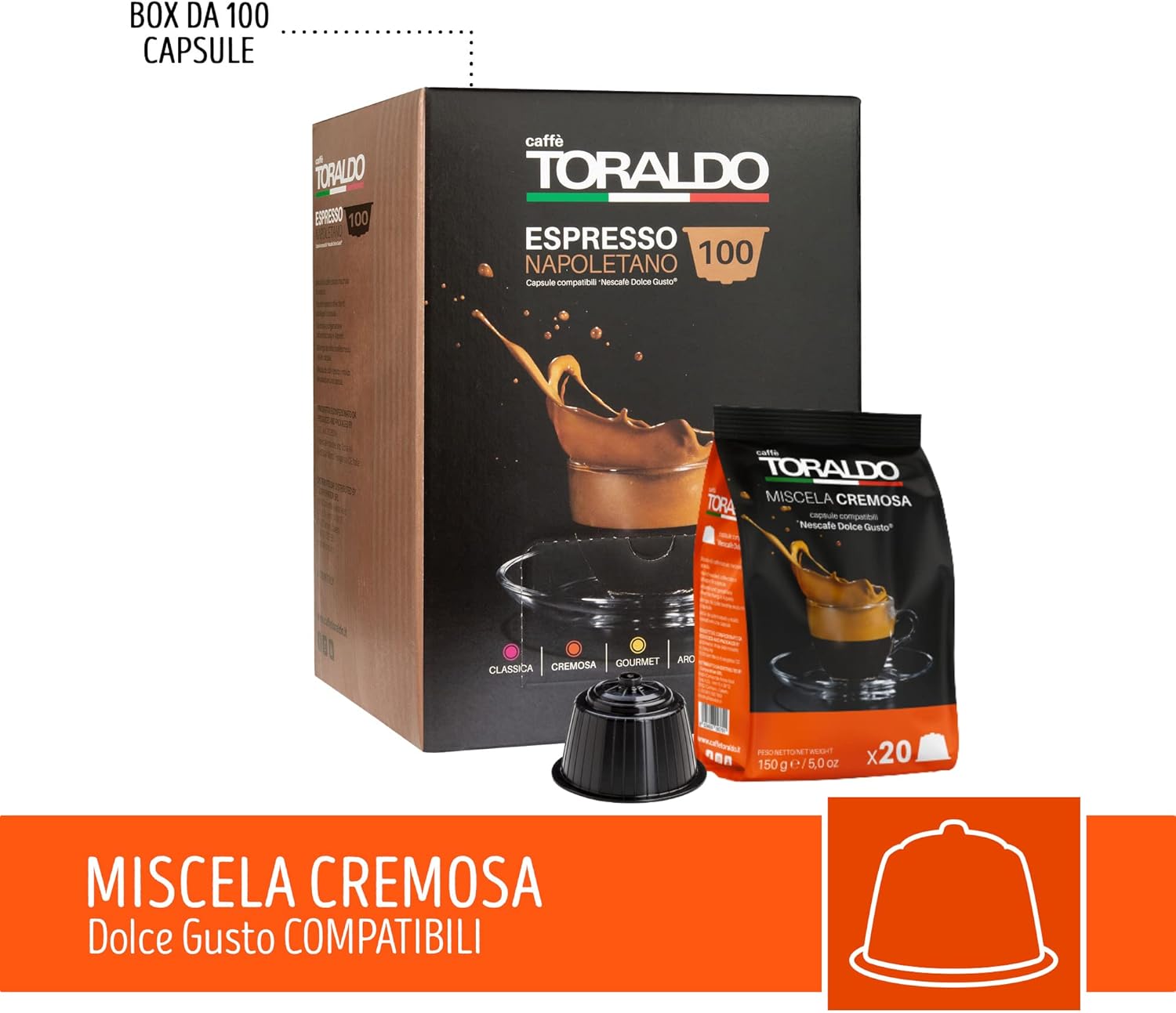 CAFFÈ TORALDO | Capsule Compatibile Dolce Gusto* (100 Unità, Miscela Cremosa)