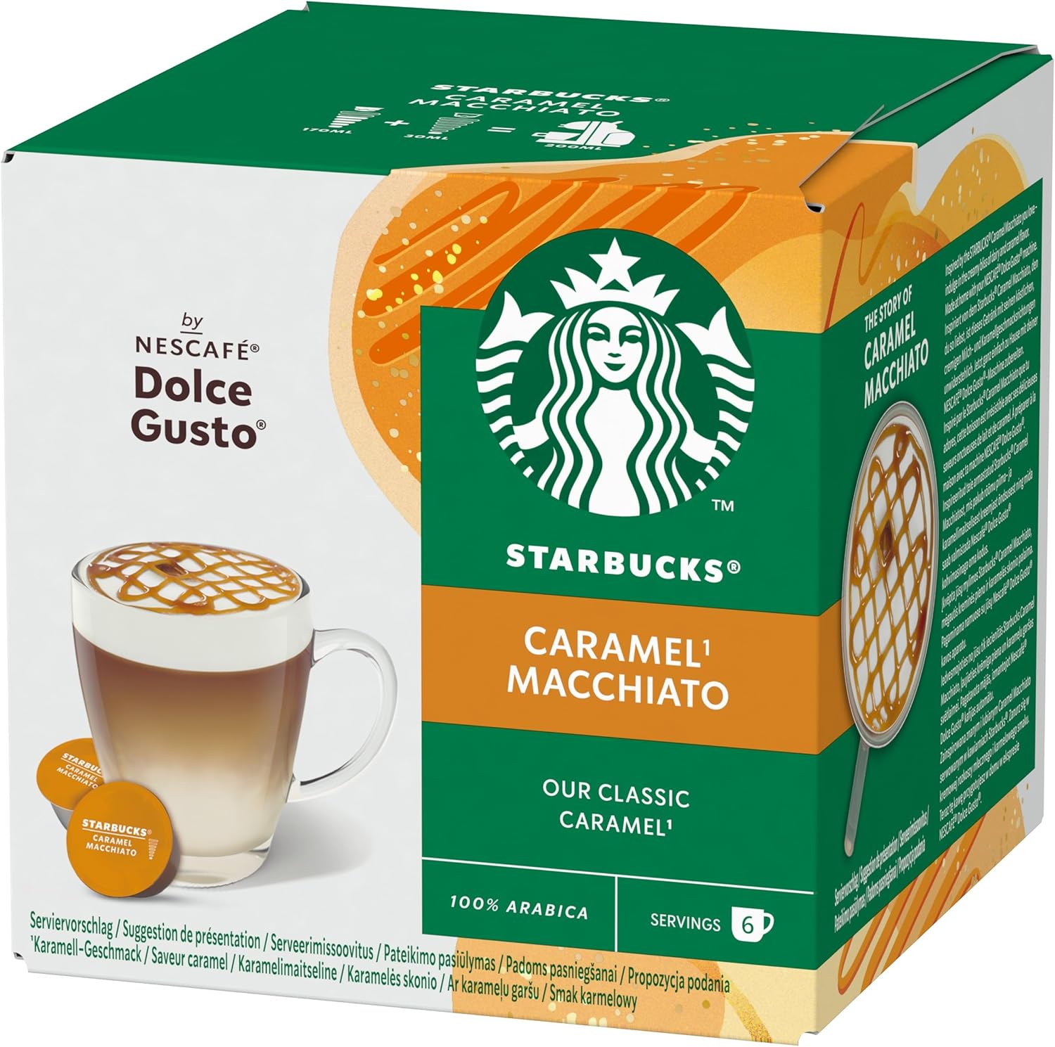 STARBUCKS Nescafé Dolce Gusto Caramel Macchiato, Latte Macchiato con Caramello, Capsule di caffè, caffè Tostato, 12 Capsule